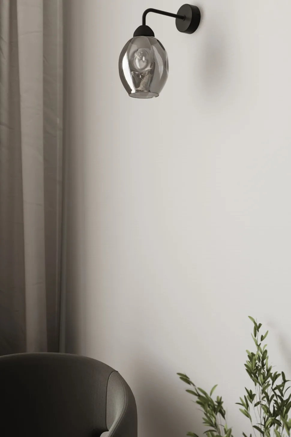 Wandleuchte Rauchglas Schwarz E27 dekorativ SEGIN