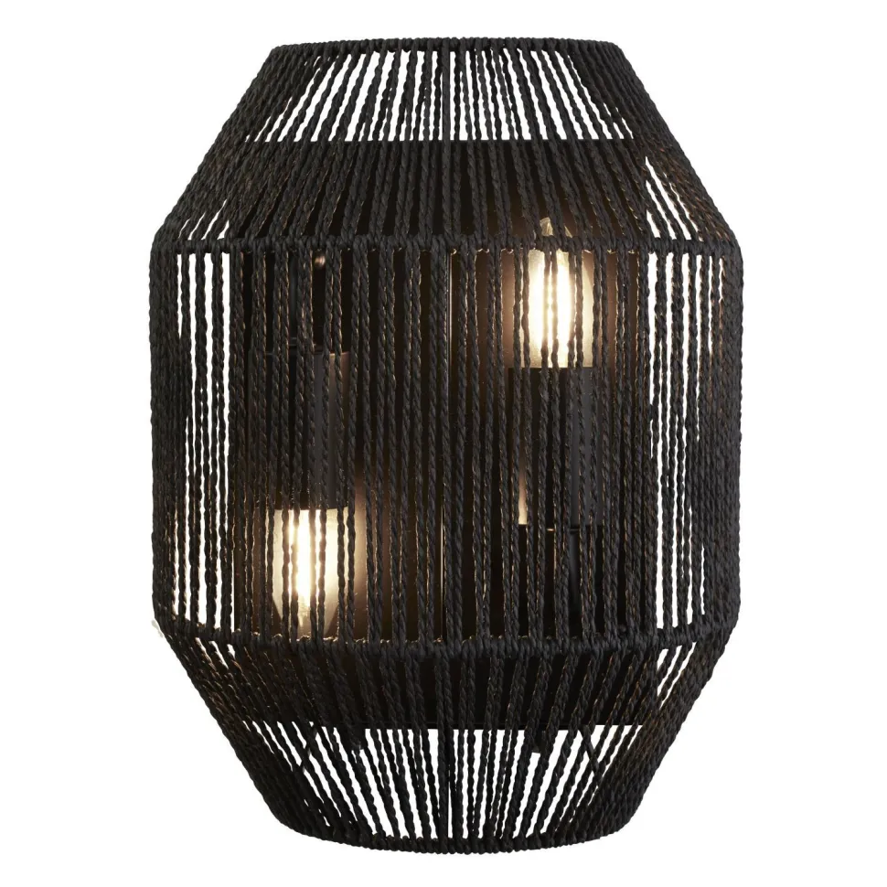 Wandleuchte Schwarz 2-flammig E27 Seil Schirm H: 30,5 cm