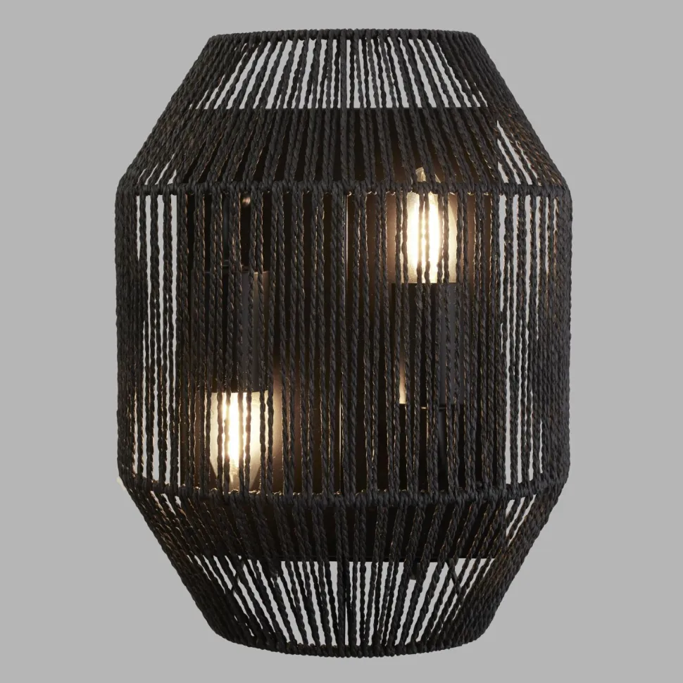 Wandleuchte Schwarz 2-flammig E27 Seil Schirm H: 30,5 cm