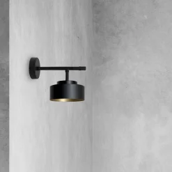 Wandleuchte Schwarz Gold H: 17 cm Messing Eisen E27