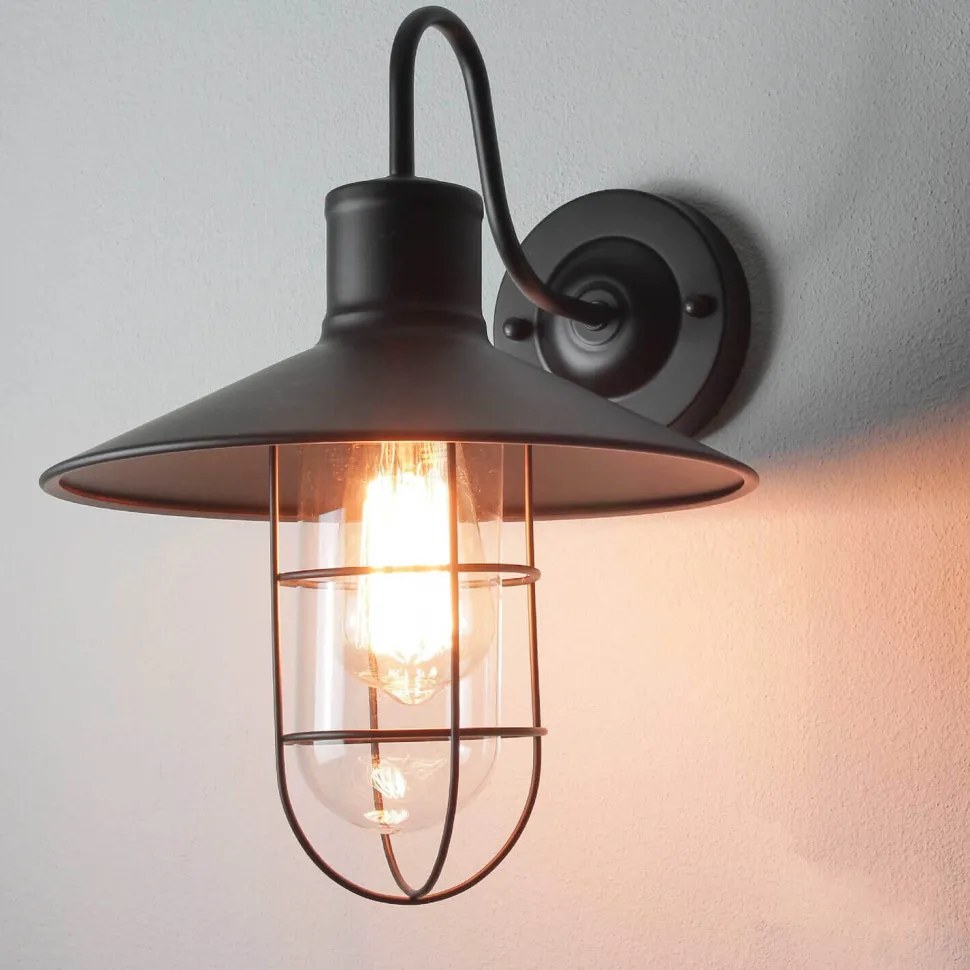 Wandleuchte Schwarz Metall E27 innen Vintage