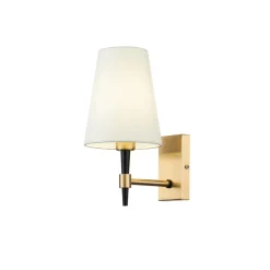 Wandleuchte Stoff Metall E14 H: 28 cm in Messing Weiß