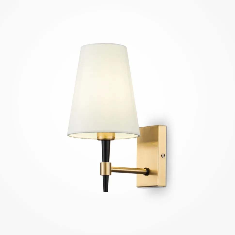 Wandleuchte Stoff Metall E14 H: 28 cm in Messing Weiß