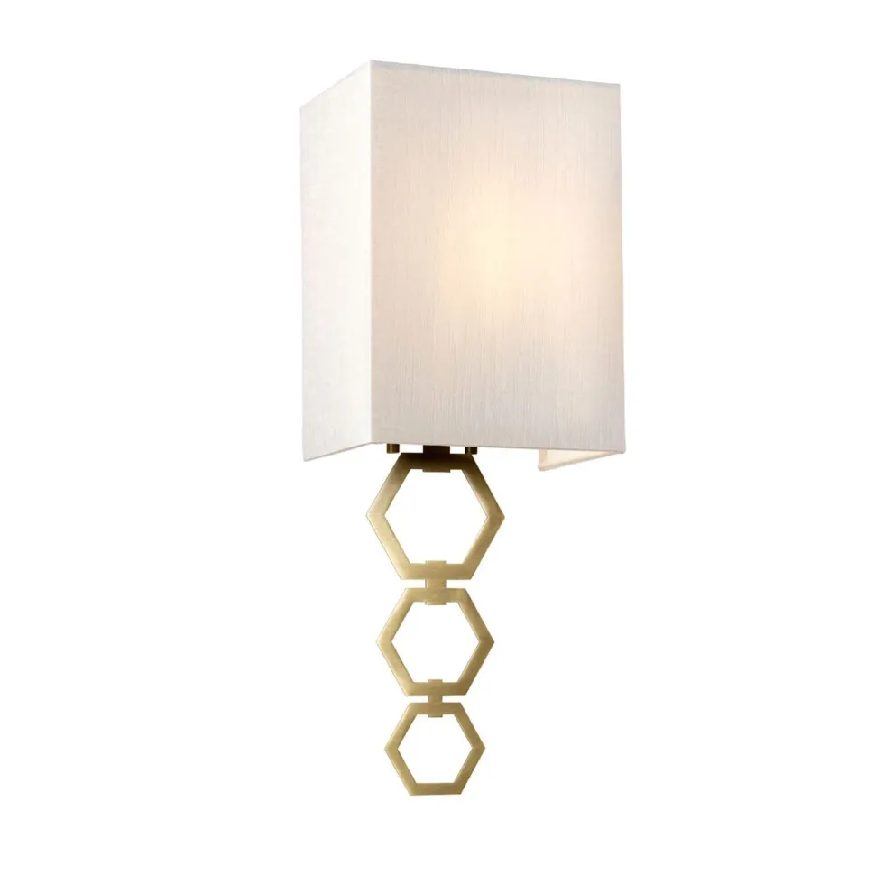 Wandleuchte Stoff Up Down Creme Messing antik Modern