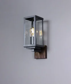 Wandleuchte Vintage Schwarz Holz H:32 cm IP44 E27
