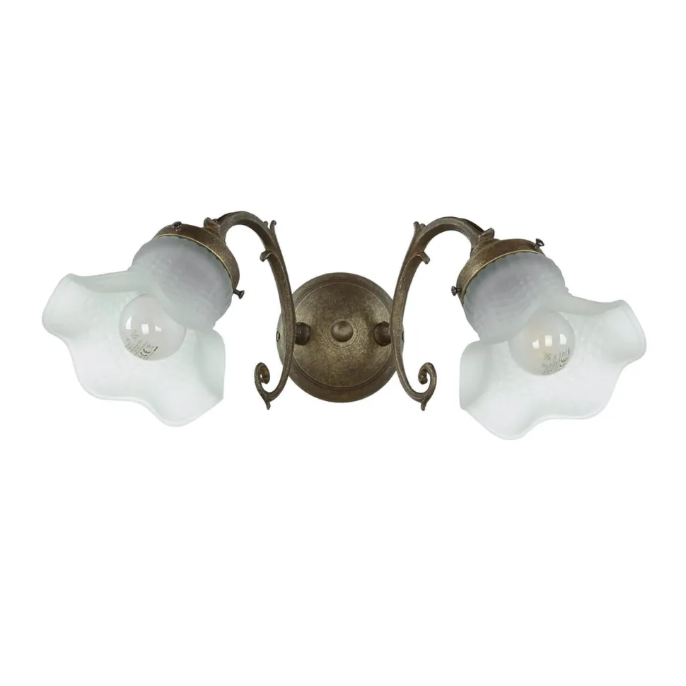 Wandleuchte Weiß Glasschirm Echt-Messing Ricciolo