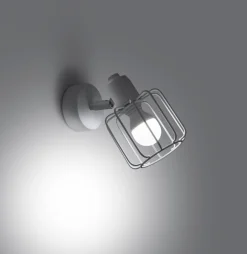 Wandleuchte Weiß Metall Draht Käfig Retro schwenkbar