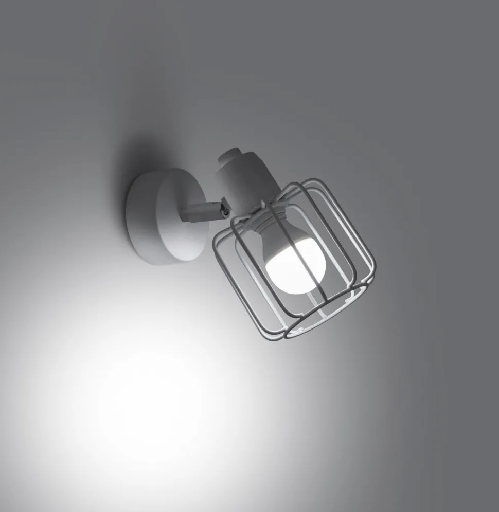 Wandleuchte Weiß Metall Draht Käfig Retro schwenkbar