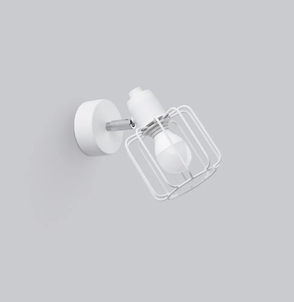 Wandleuchte Weiß Metall Draht Käfig Retro schwenkbar