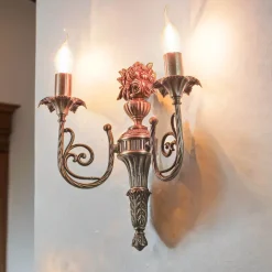 Wandleuchter 2-flmg Weiß aus Echt-Messing