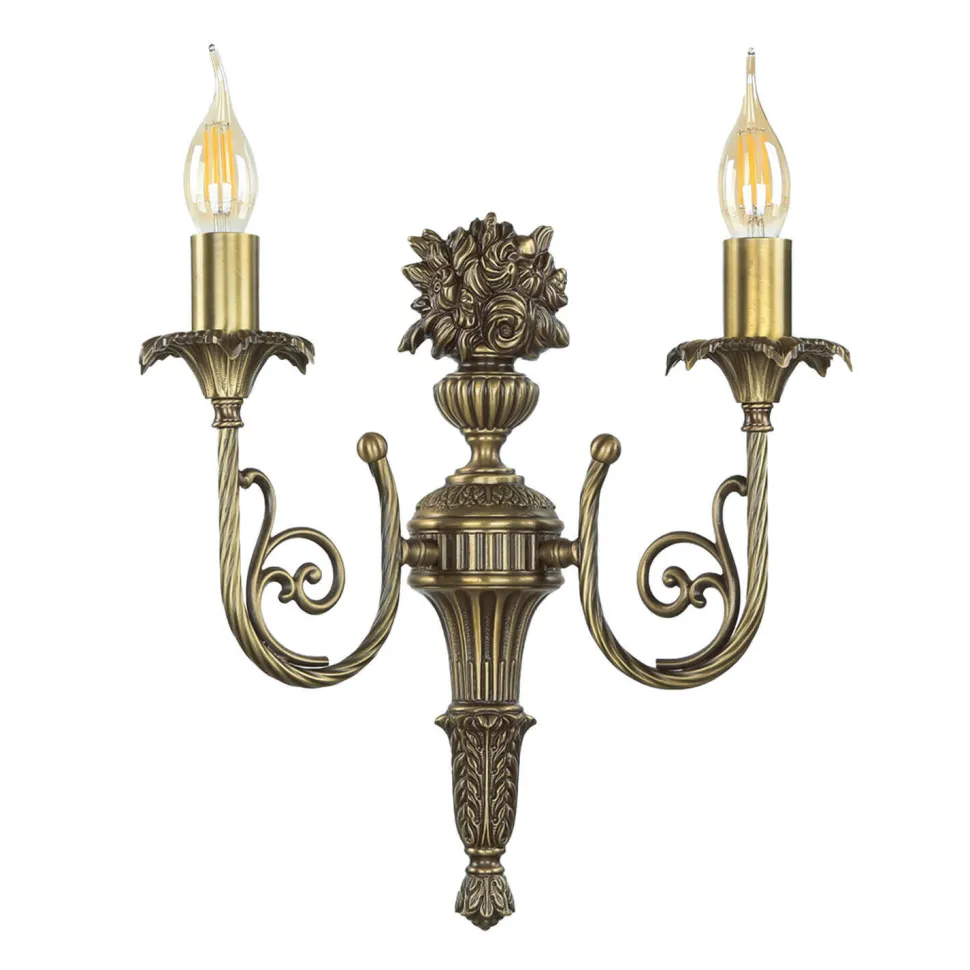 Wandleuchter 2-flmg Weiß aus Echt-Messing