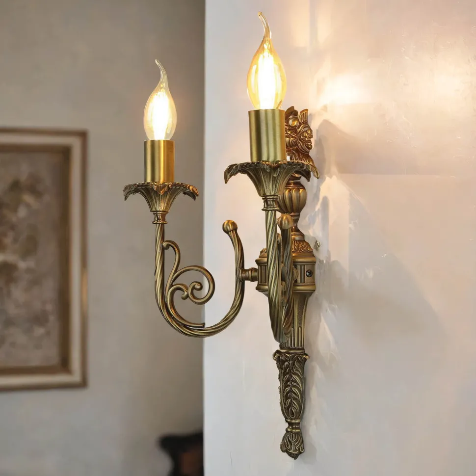 Wandleuchter 2-flmg Weiß aus Echt-Messing