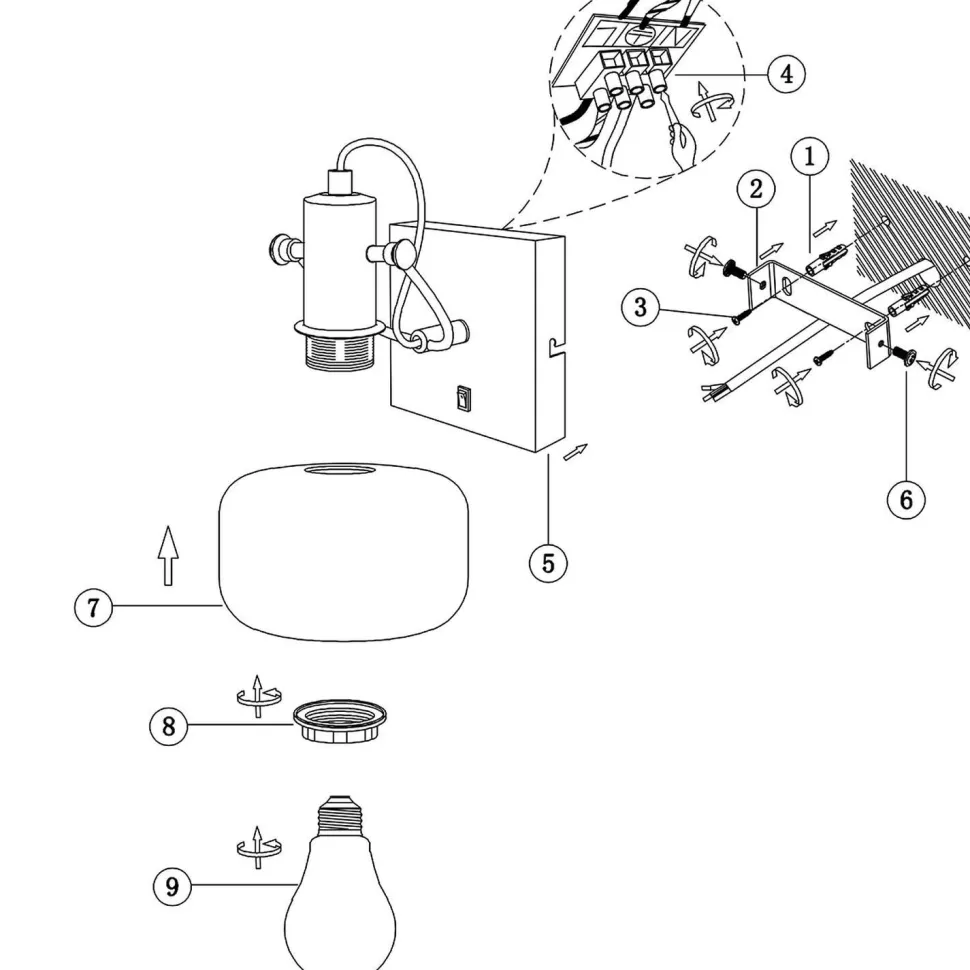 Wandspot blendarm in Schwarz Bernstein E27 H:16 cm