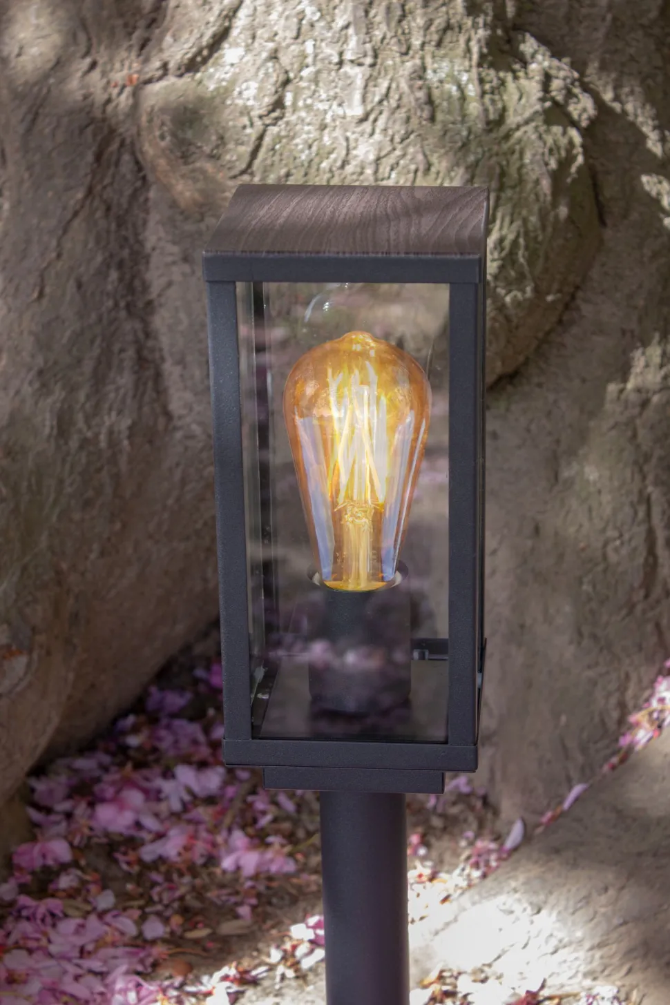 Wegeleuchte Vintage Schwarz Holz 100 cm klein IP44 E27