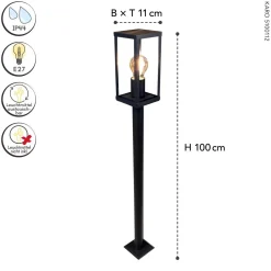 Wegeleuchte Vintage Schwarz Holz 100 cm klein IP44 E27