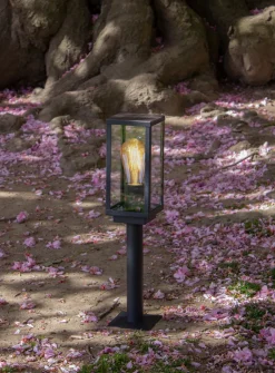 Wegeleuchte Vintage Schwarz Holz 50 cm klein IP44 E27