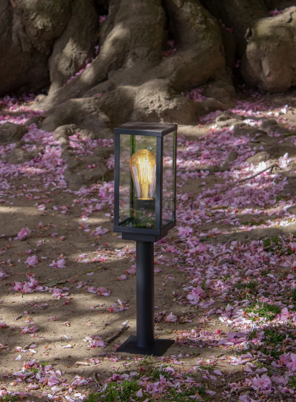 Wegeleuchte Vintage Schwarz Holz 50 cm klein IP44 E27