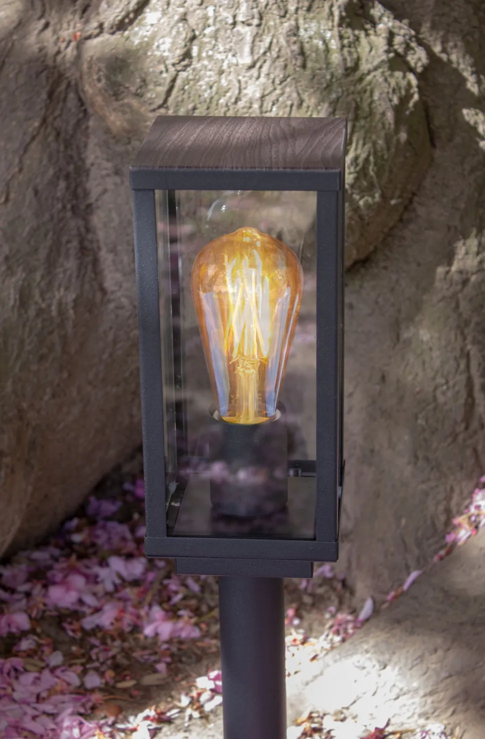 Wegeleuchte Vintage Schwarz Holz 50 cm klein IP44 E27