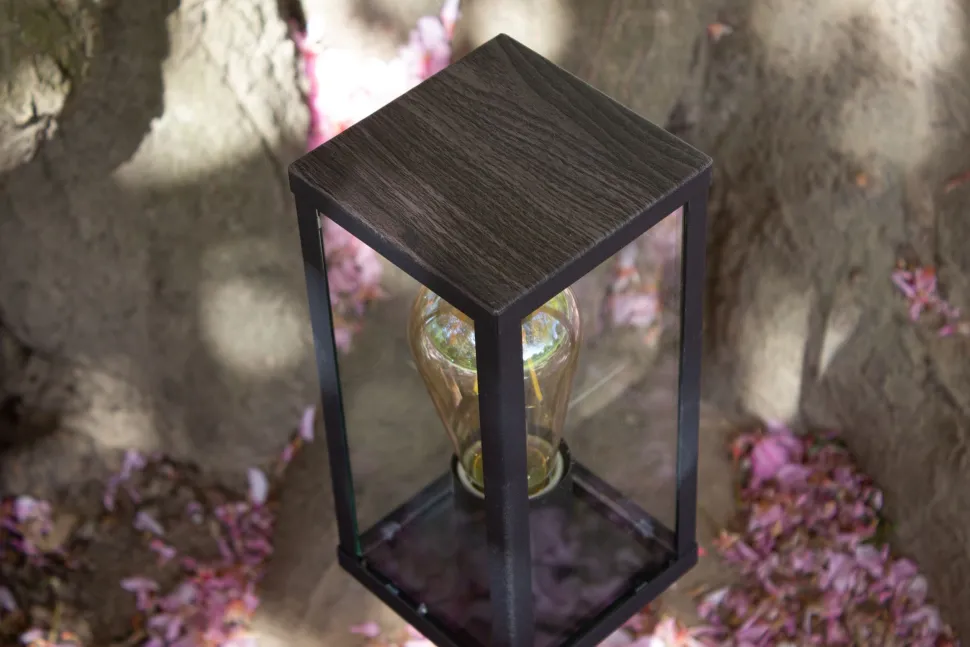 Wegeleuchte Vintage Schwarz Holz 50 cm klein IP44 E27