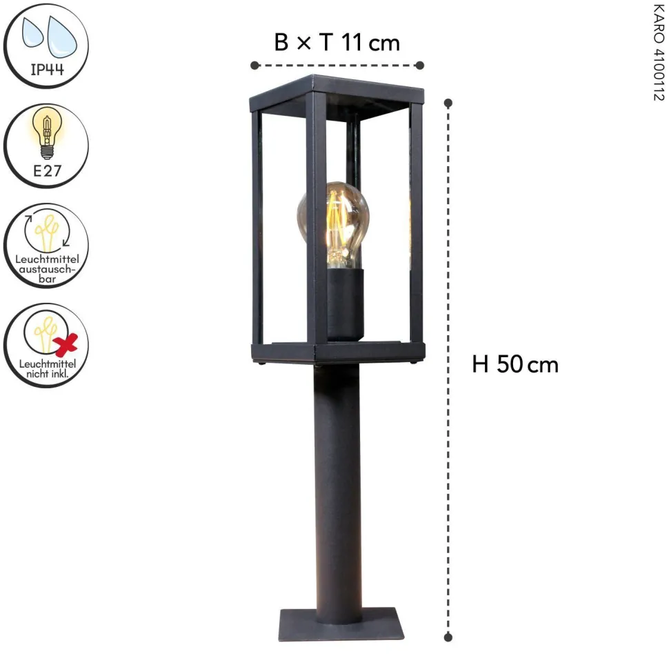 Wegeleuchte Vintage Schwarz Holz 50 cm klein IP44 E27