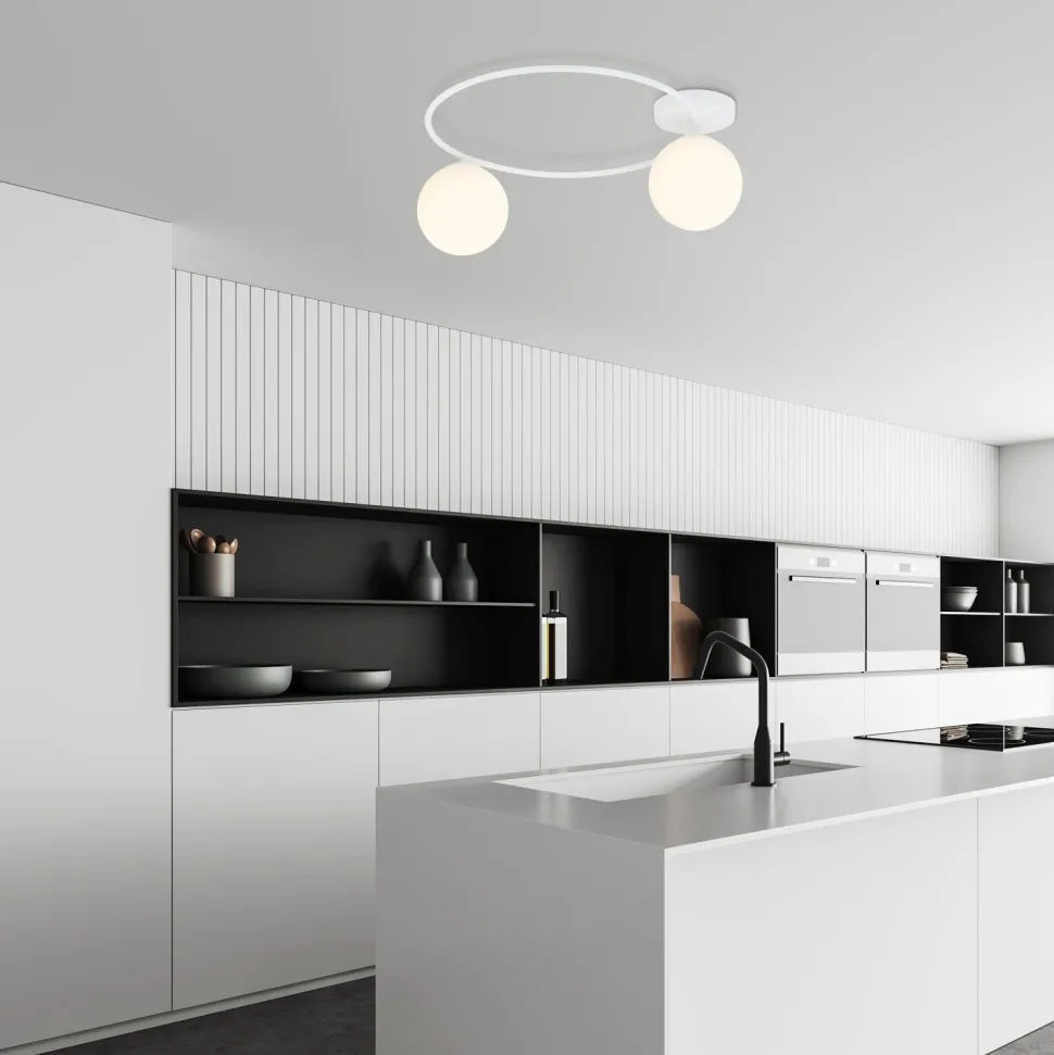 Weiße Deckenleuchte Glas Metall Kugelschirme Ø 47 cm