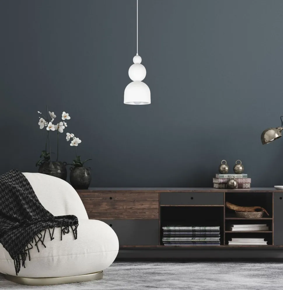 Weiße Hängelampe Metall Loft Design E27 B:17 cm rund