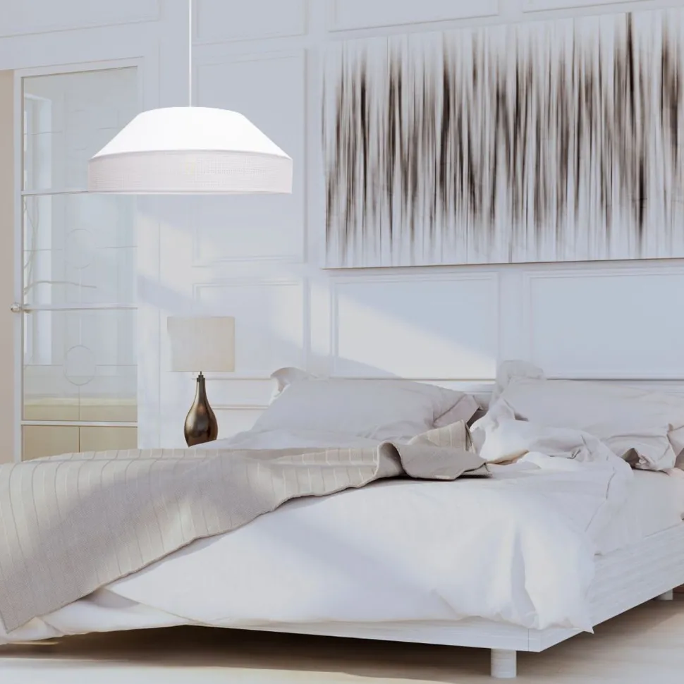 Weiße Hängeleuchte blendarm Stoff wohnlich B:45 cm E27