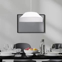 Weiße Hängeleuchte blendarm Stoff wohnlich B:45 cm E27