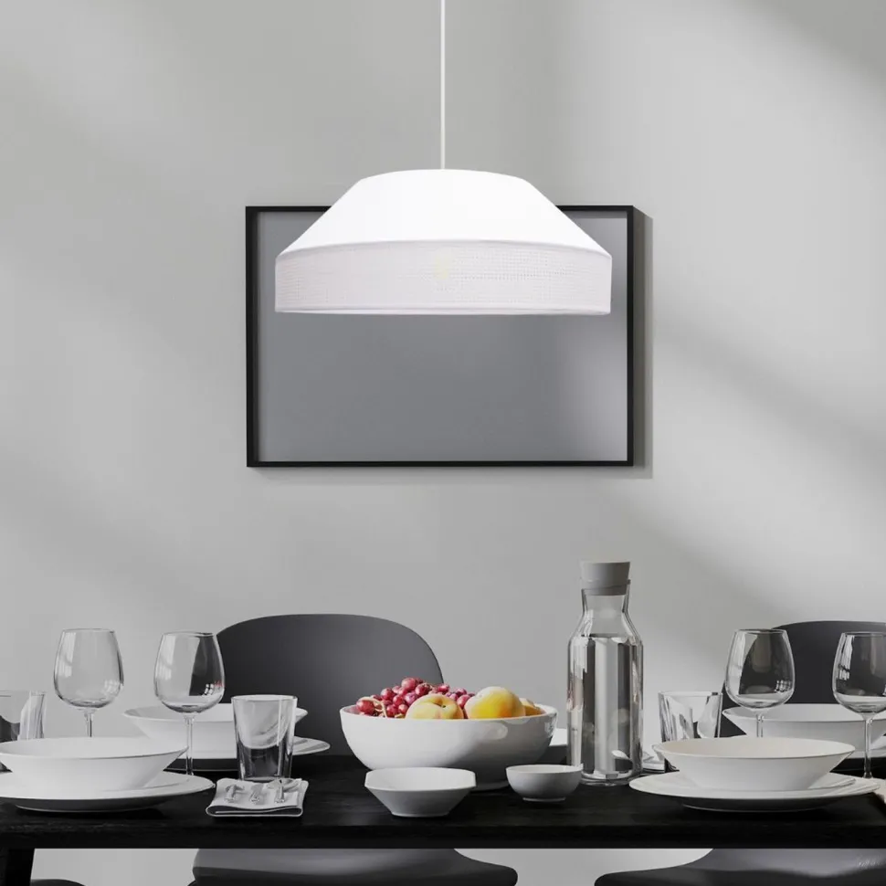 Weiße Hängeleuchte blendarm Stoff wohnlich B:45 cm E27