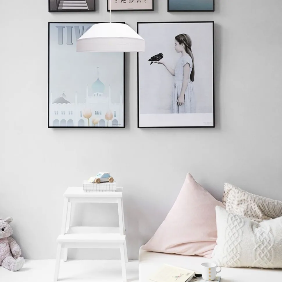 Weiße Hängeleuchte blendarm Stoff wohnlich B:45 cm E27