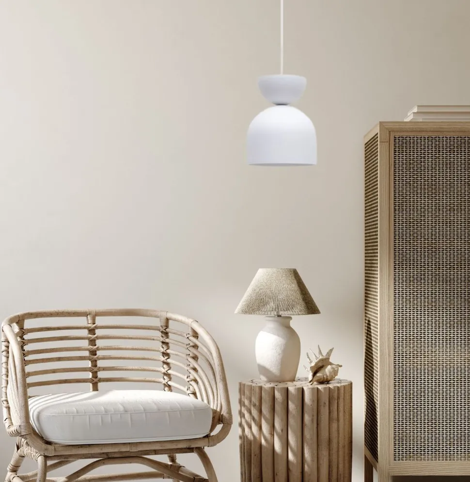 Weiße Hängeleuchte Metall E27 Minimalistisch Ø17 cm