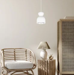 Weiße Hängeleuchte Metall E27 Minimalistisch Ø17 cm