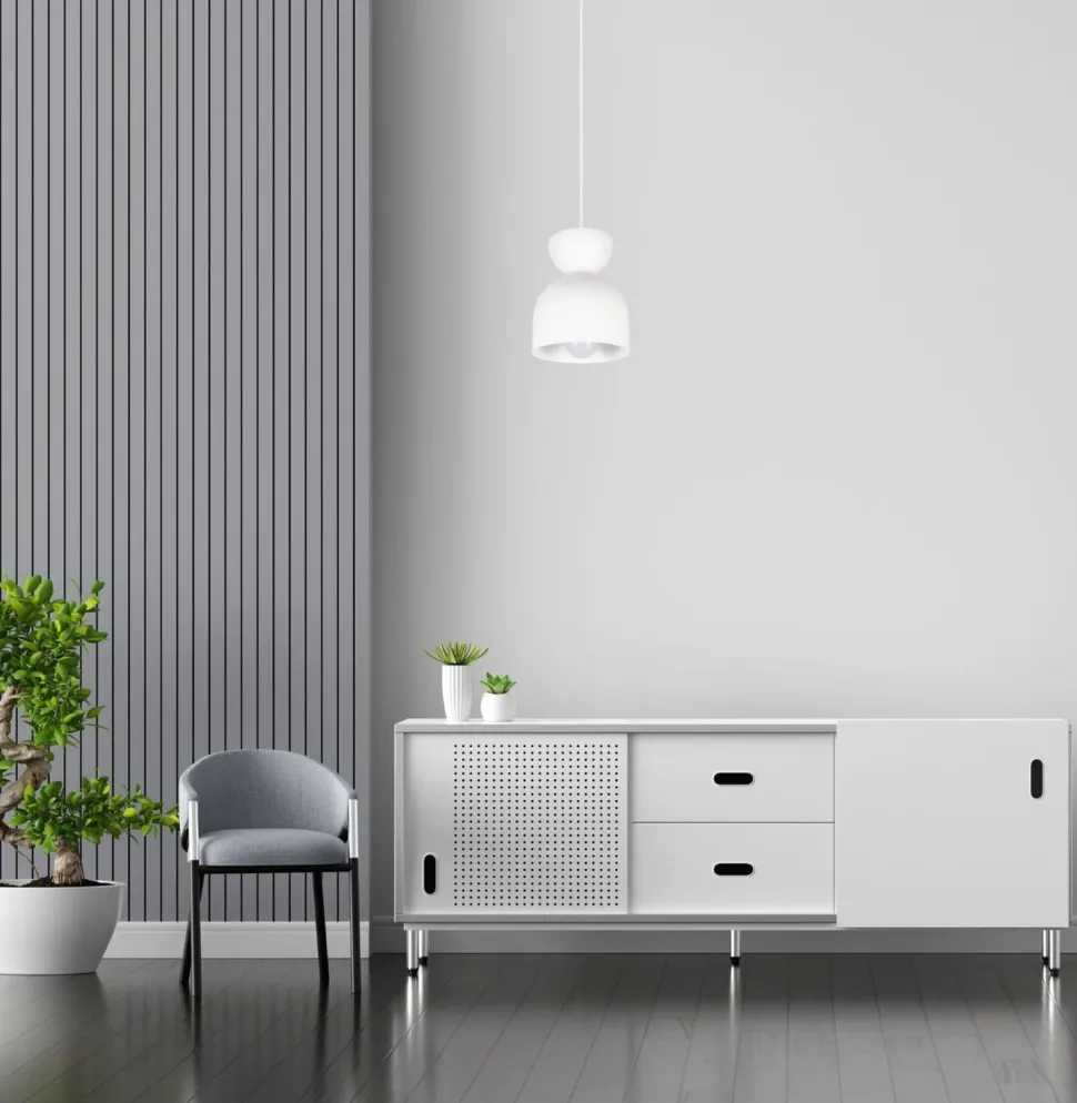 Weiße Hängeleuchte Metall E27 Minimalistisch Ø17 cm