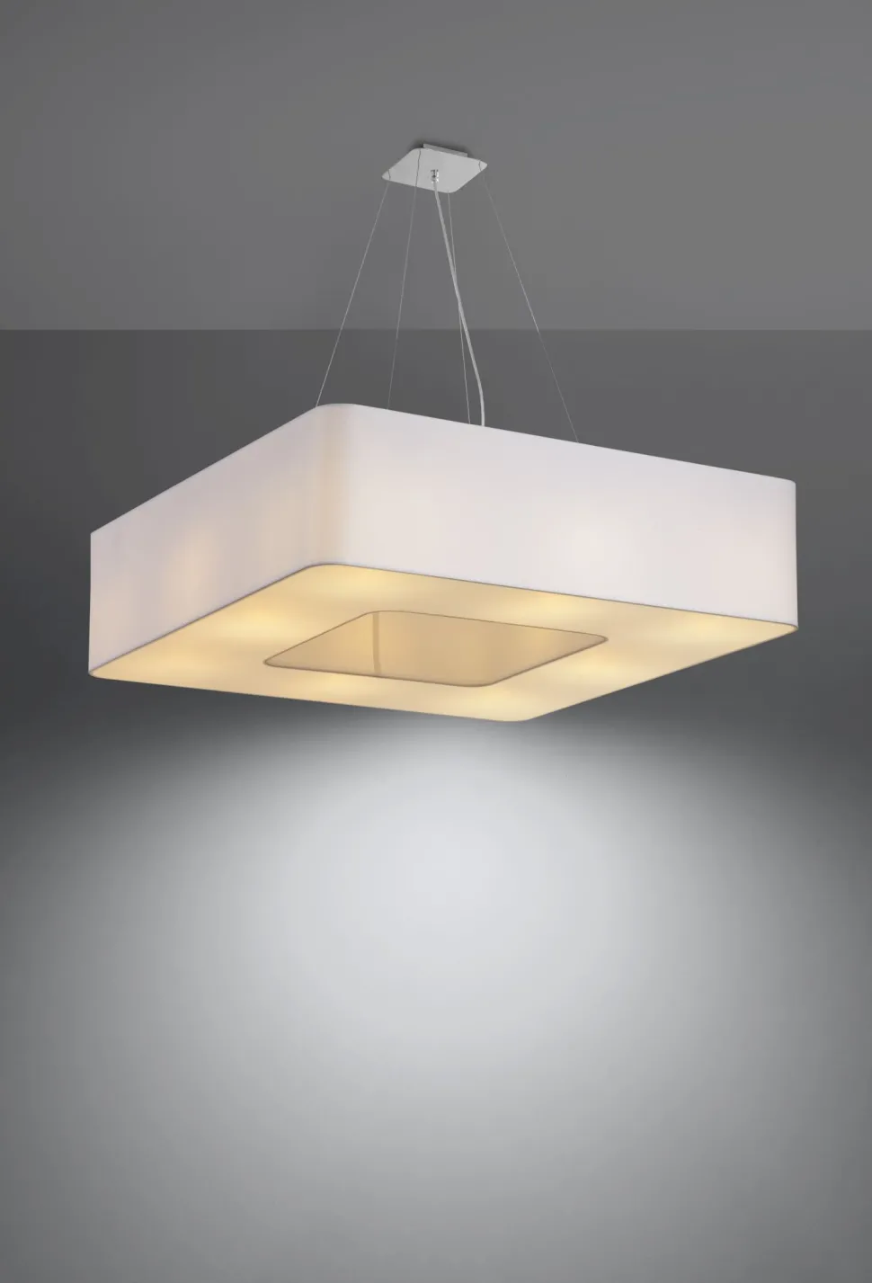 Weiße Pendelleuchte eckig 80 cm breit 8x E27 blendarm