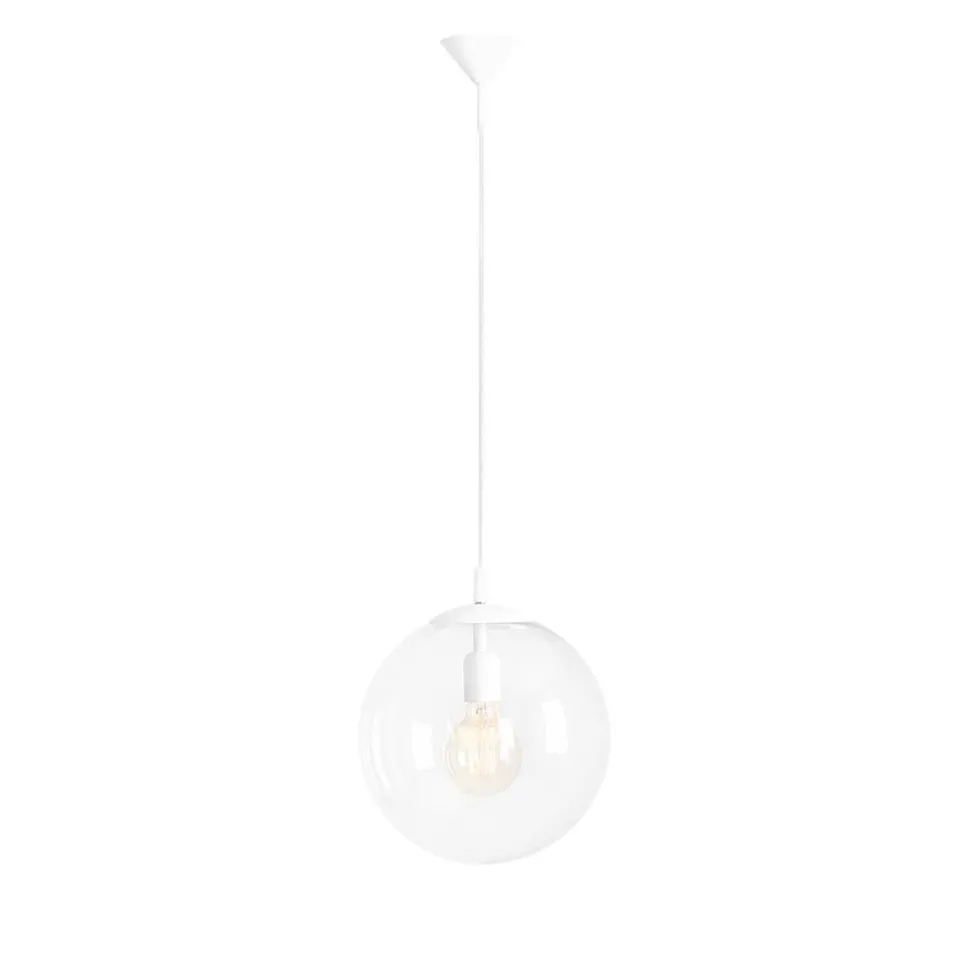 Weiße Pendelleuchte rund E27 Metall Glaskugel 30 cm