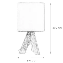 Weiße Tischleuchte Holz Fuß Stoff Schirm 31cm E14