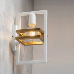 Weiße Wandlampe Gold Metall klein H:31 cm eckig E27