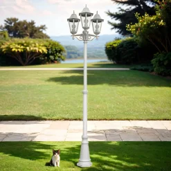 Weißer Kandelaber MIGDAL Rustikal 220cm IP44 wetterfest