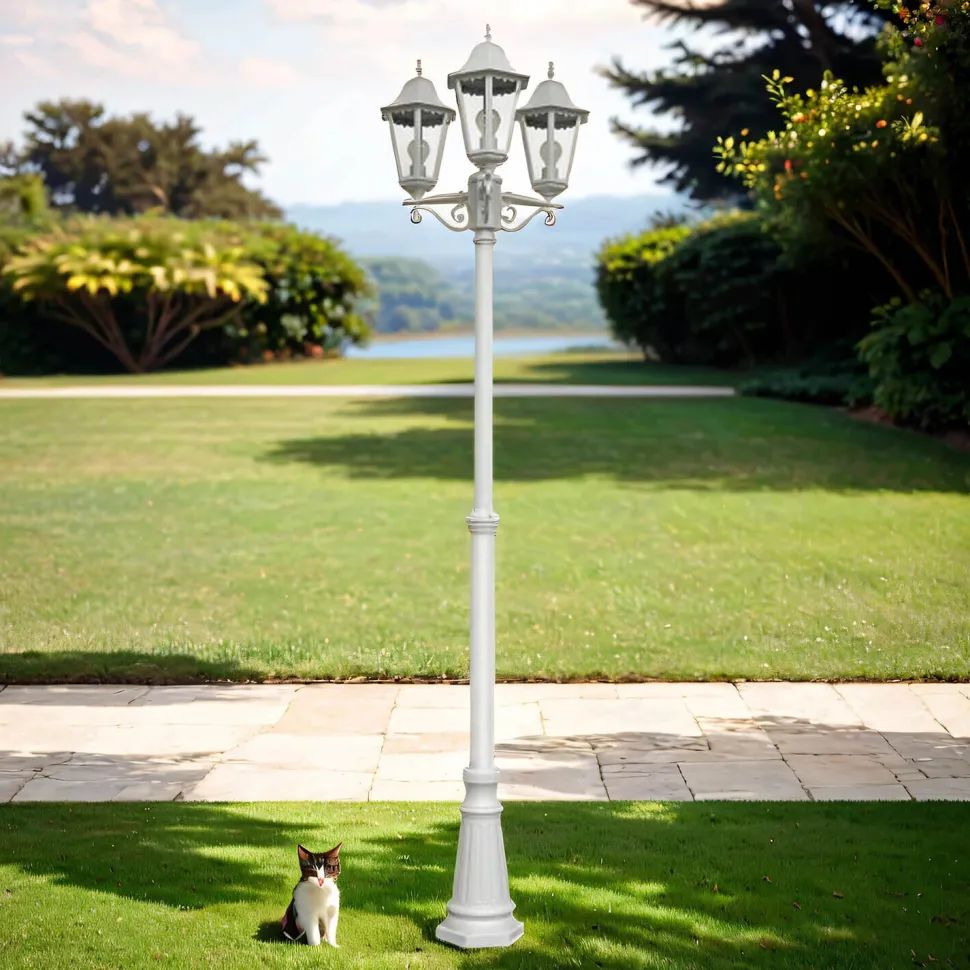 Weißer Kandelaber MIGDAL Rustikal 220cm IP44 wetterfest