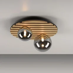 Wohnliche Deckenlampe Glaskugeln Holz G9 Ø38,5 cm Natur