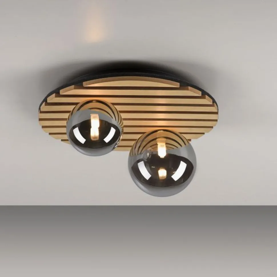 Wohnliche Deckenlampe Glaskugeln Holz G9 Ø38,5 cm Natur