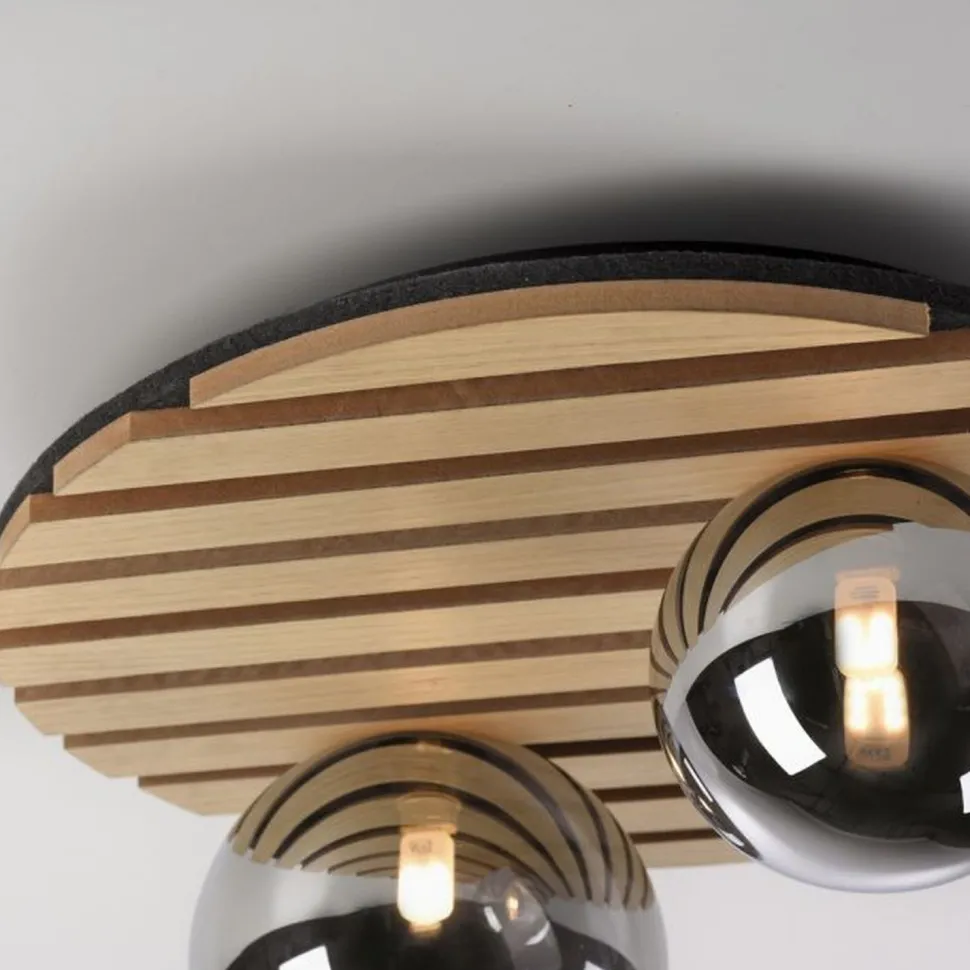 Wohnliche Deckenlampe Glaskugeln Holz G9 Ø38,5 cm Natur