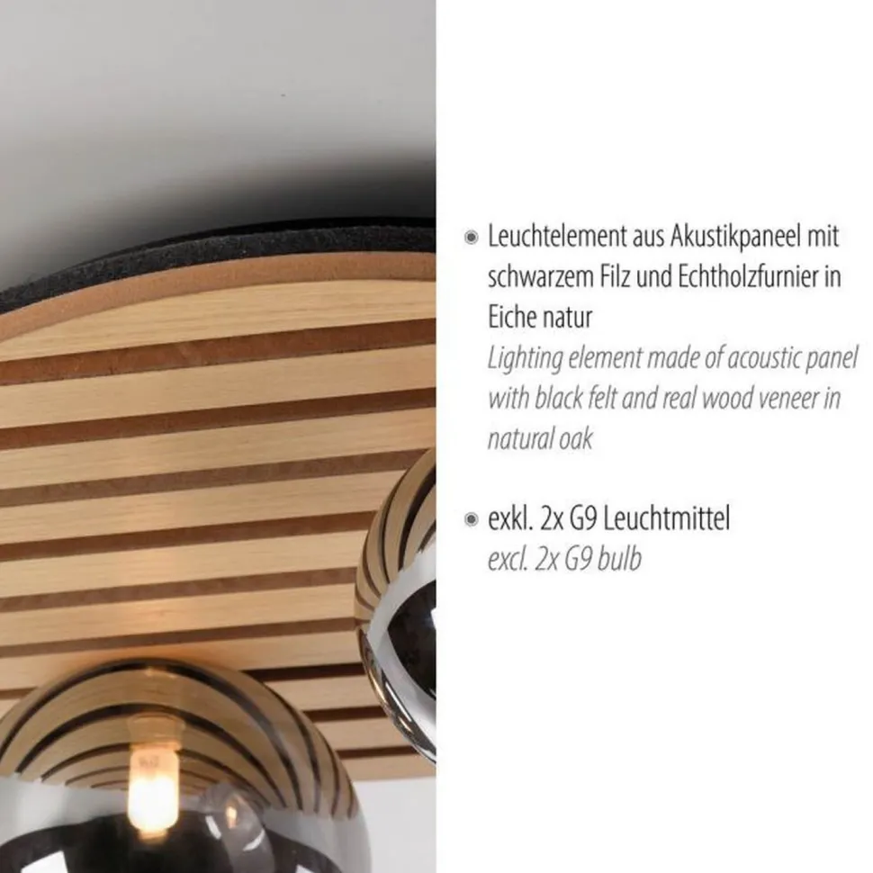 Wohnliche Deckenlampe Glaskugeln Holz G9 Ø38,5 cm Natur