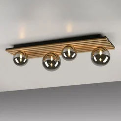 Wohnliche Deckenlampe Glaskugeln Holz G9 80 cm Natur