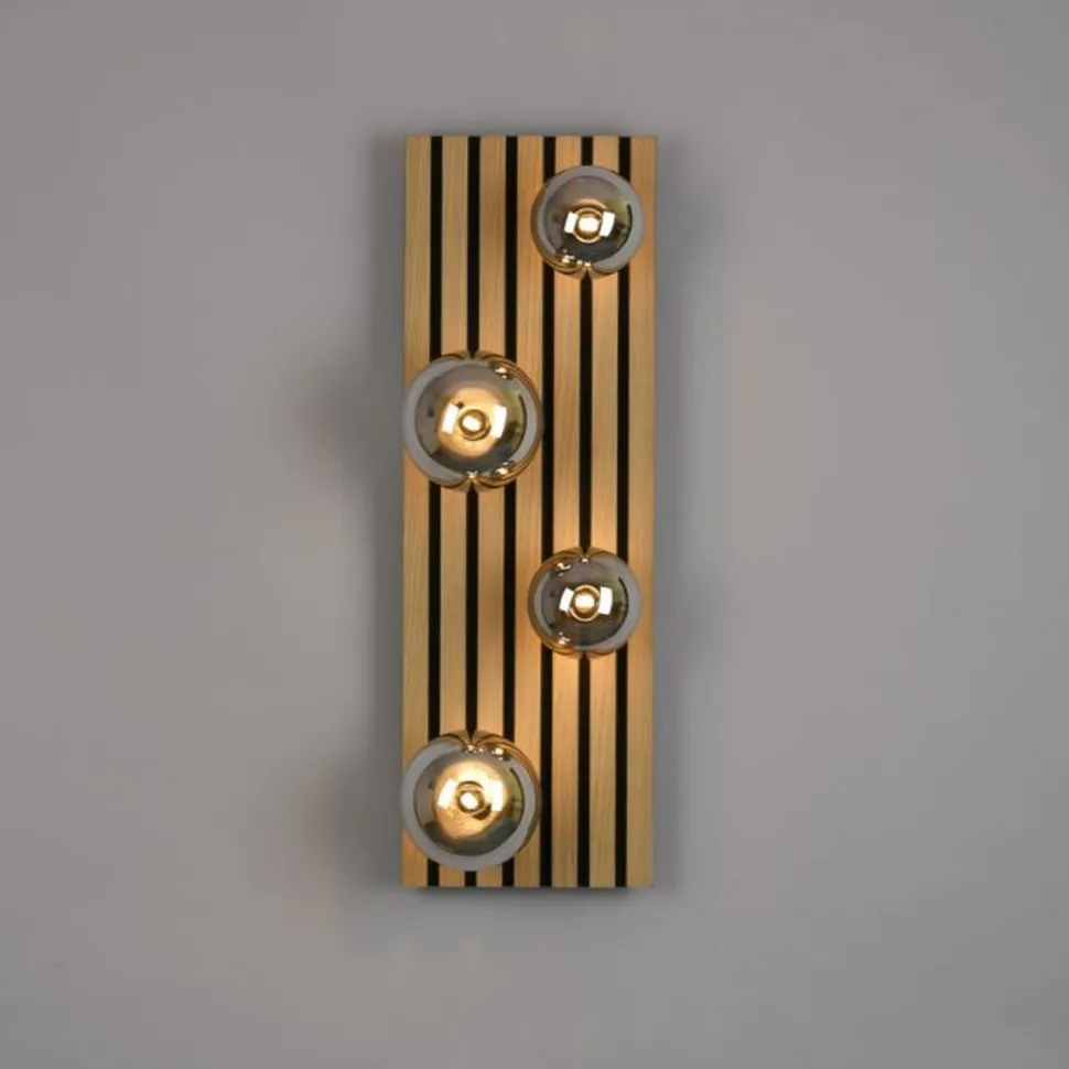 Wohnliche Deckenlampe Glaskugeln Holz G9 80 cm Natur