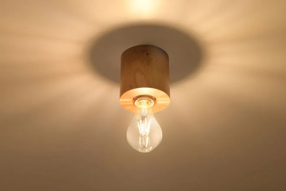 Wohnliche Deckenlampe Holz rund Ø10cm H:10cm für E27