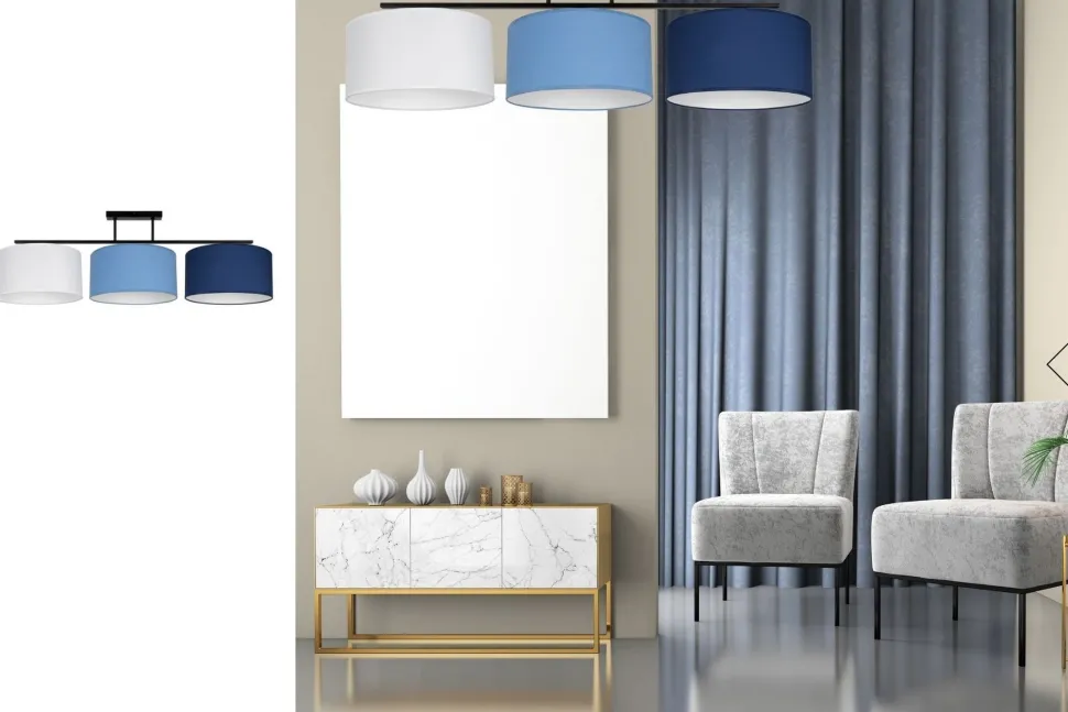 Wohnliche Deckenleuchte Stoff Weiß Blau E27 L:100 cm