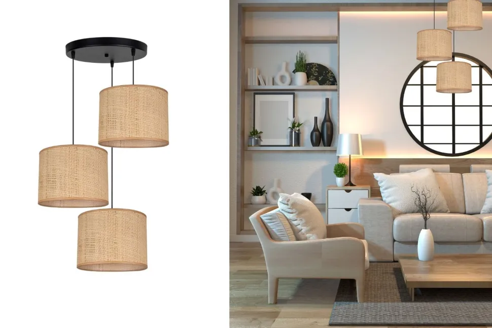 Wohnliche Hängelampe Rattan Braun E27 Ø45 cm 3-flammig