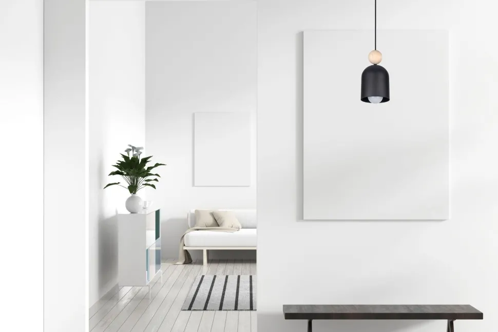 Wohnliche Hängelampe Schwarz Metall Holz E27 Ø11 cm