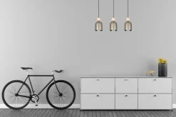 Wohnliche Pendelleuchte Champagner Metall Holz 3-flmg